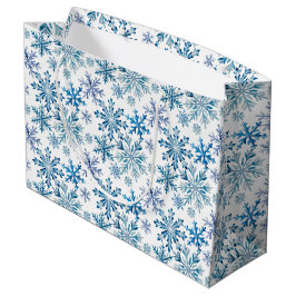 Sacola Para Presentes Grande Padrão de Flocos de Neve em Aquarela