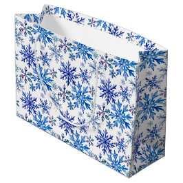 Sacola Para Presentes Grande Padrão de Flocos de Neve em Aquarela
