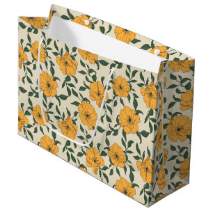 Sacola Para Presentes Grande Padrão de Flor de Papoila Laranja
