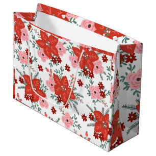 Sacola Para Presentes Grande Padrão de Flor de Ponta Retro Bonito no Natal