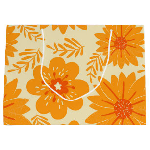 Sacola Para Presentes Grande Padrão de Flor Laranja do Meio século de Imagem Re