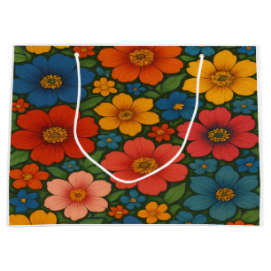 Sacola Para Presentes Grande Padrão De Flor Selvagem Brilhante
