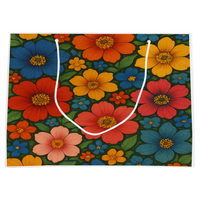 Sacola Para Presentes Grande Padrão De Flor Selvagem Brilhante (Frente)