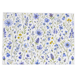Sacola Para Presentes Grande Padrão de Flor Silvestre Aquarela Azul Amarelo Ver