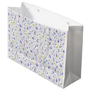 Sacola Para Presentes Grande Padrão de Flor Silvestre Aquarela Azul Roxo Amarel