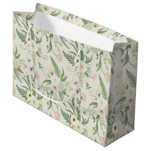 Sacola Para Presentes Grande Padrão de Flor Verde do Jardim de Casa Molhada