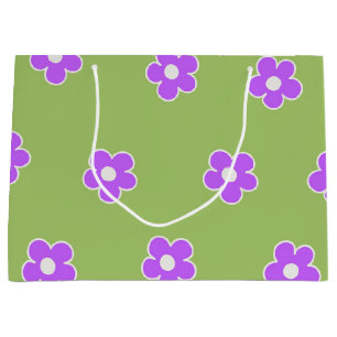 Sacola Para Presentes Grande Padrão de Flor Y2K Retro Roxo Verde