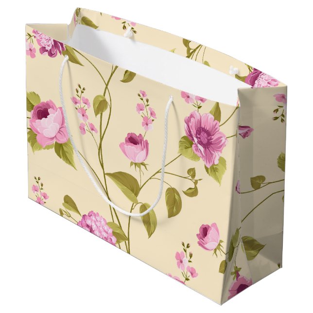 Sacola Para Presentes Grande Padrão de Flores 16 (Verso inclinado)
