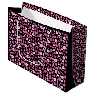 Sacola Para Presentes Grande Padrão de Flores Rosa Pequenas C10 Preto BG