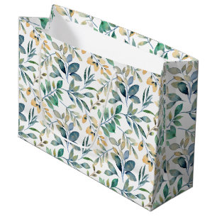Sacola Para Presentes Grande Padrão de Folha Verde e Amarelo de Aquarela Fresca
