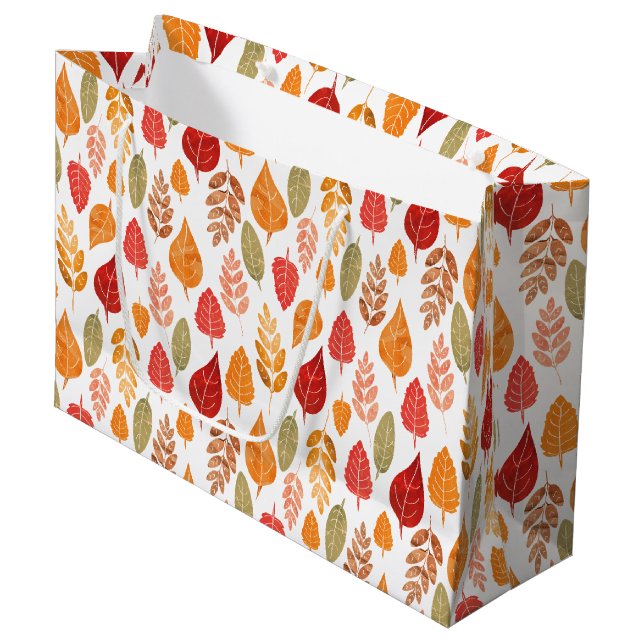 Sacola Para Presentes Grande Padrão de Folhas de outono pintadas (Frente inclinada)
