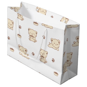 Sacola Para Presentes Grande Padrão de Gato Bege Fofo (2)