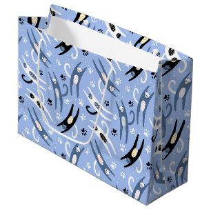 Sacola Para Presentes Grande Padrão de Gato de Cartoon Azul Branco Branco-Cinto