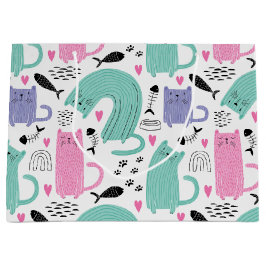 Sacola Para Presentes Grande Padrão de Gatos Frescos