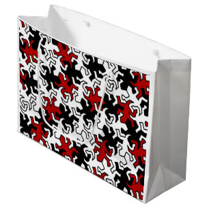 Sacola Para Presentes Grande Padrão de Geckos Mosaicos - preto vermelho