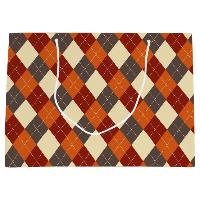 Sacola Para Presentes Grande Padrão de Gingham de outono (Frente)