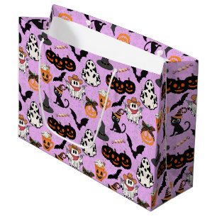 Sacola Para Presentes Grande Padrão de Halloween. Estranho e fofo L Roxo BG