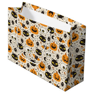 Sacola Para Presentes Grande Padrão de Halloween Retro Bonito