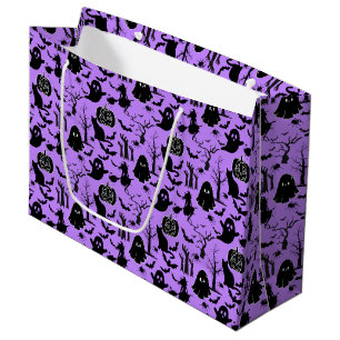 Sacola Para Presentes Grande Padrão de Halloween. Spooky e fofo.b L Purple BG