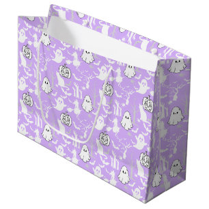 Sacola Para Presentes Grande Padrão de Halloween. Spooky e fofo.b L Purple BG