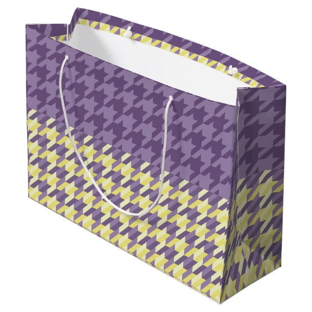 Sacola Para Presentes Grande Padrão de houndstooth em roxo e amarelo (Verso inclinado)