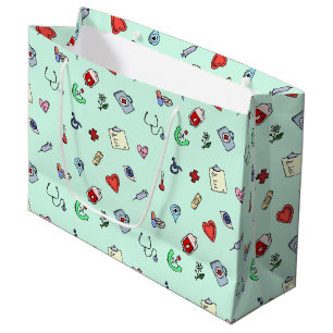 Sacola Para Presentes Grande Padrão de Ícone Médico Bonito