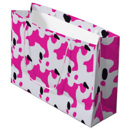Sacola Para Presentes Grande Padrão de Impressão de Vaca Rosa e Preta