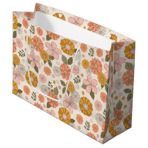 Sacola Para Presentes Grande Padrão de Jardim de Flor Rosa e Laranja