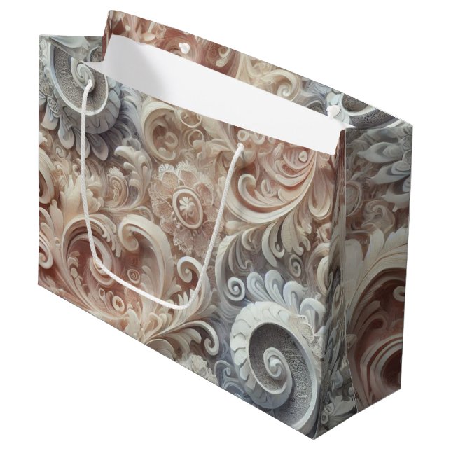 Sacola Para Presentes Grande Padrão De Lace De Pastel De Gradiente Elegante Dif (Frente inclinada)