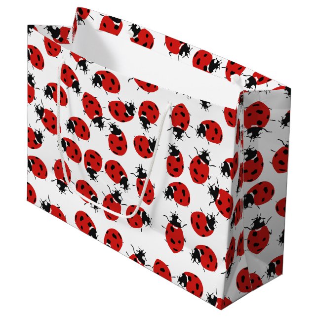 Sacola Para Presentes Grande Padrão de Ladybug Vermelho Cute (Frente inclinada)