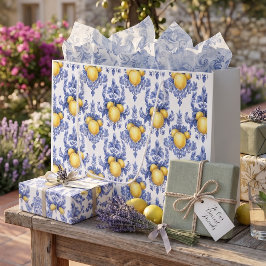 Sacola Para Presentes Grande Padrão de Limão Cítrico Mediterrâneo
