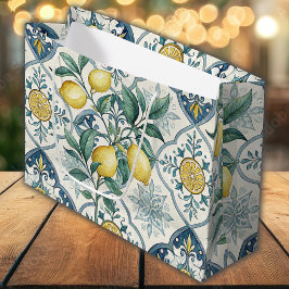 Sacola Para Presentes Grande Padrão de Limão Country Francês Azulejo Azul