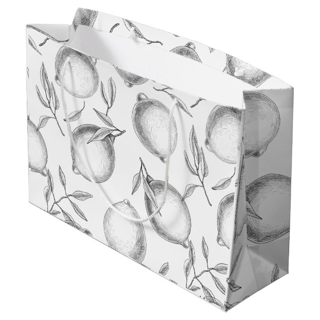 Sacola Para Presentes Grande Padrão de limão desenhado à mão (Verso inclinado)