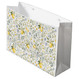 Sacola Para Presentes Grande Padrão de limão e flores silvestres no estilo fran