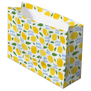 Sacola Para Presentes Grande Padrão de limão e folhas verdes