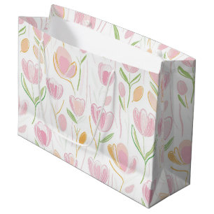Sacola Para Presentes Grande Padrão de Linha Floral Abstrata Moderna (5)