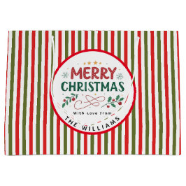 Sacola Para Presentes Grande Padrão de Listra de Natal Retro Personalizado de N