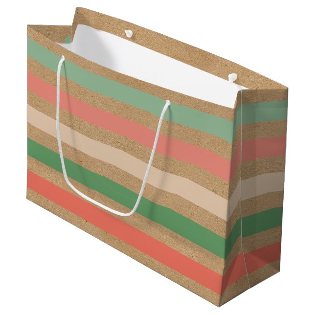 Sacola Para Presentes Grande Padrão de Listras Clássicas Simples em Kraft Marro (Frente inclinada)