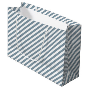 Sacola Para Presentes Grande Padrão de listras diagonais azuis e brancas
