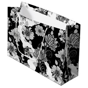 Sacola Para Presentes Grande Padrão de Luxo Floral Monocromático Chic (4)