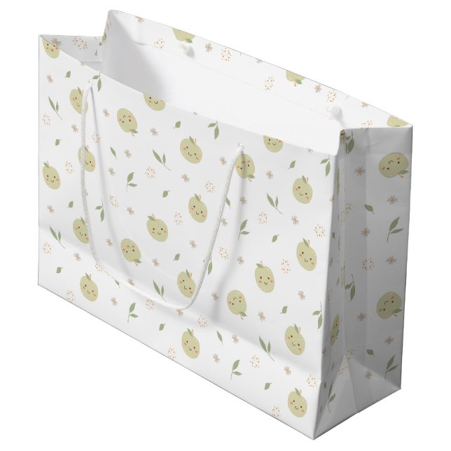 Sacola Para Presentes Grande Padrão de Maçãs Felizes - Grande Saco de Presente (Frente inclinada)