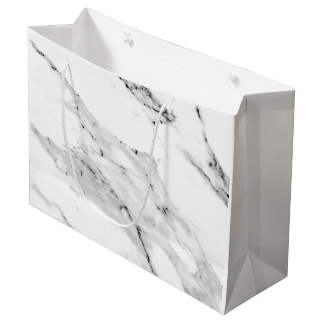 Sacola Para Presentes Grande Padrão de mármore branco da cinza negra moderna (Frente inclinada)