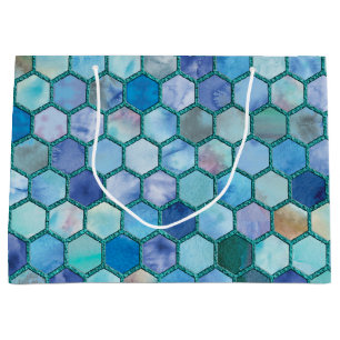 Sacola Para Presentes Grande Padrão de mel azul de luxo Aqua