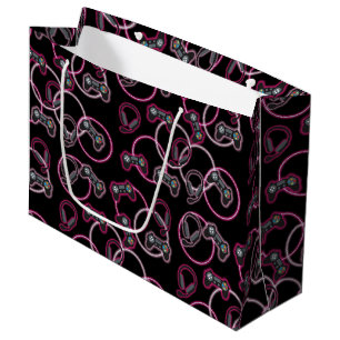 Sacola Para Presentes Grande Padrão de Meninas Rosa Neon Jogo de Vídeo