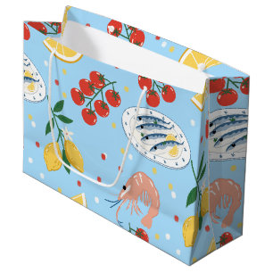Sacola Para Presentes Grande Padrão de Mercado de Frutos do Mar Mediterrâneo (5