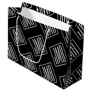 Sacola Para Presentes Grande Padrão de Monograma Moderno Preto e Branco