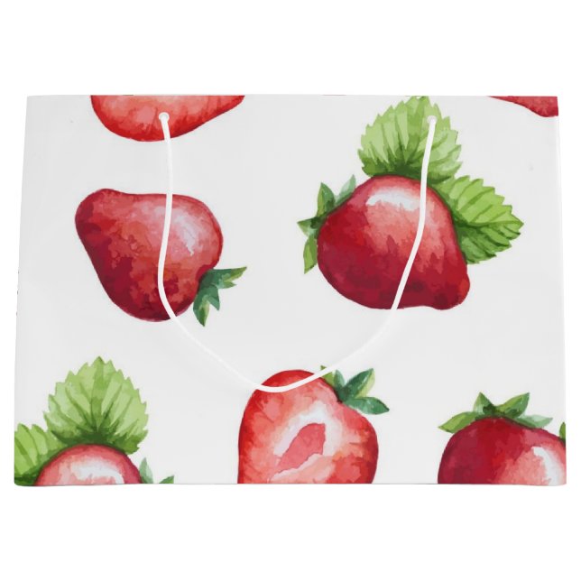 Sacola Para Presentes Grande Padrão de morango (Frente)