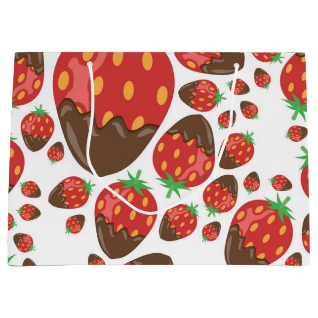 Sacola Para Presentes Grande Padrão de morango (Frente)