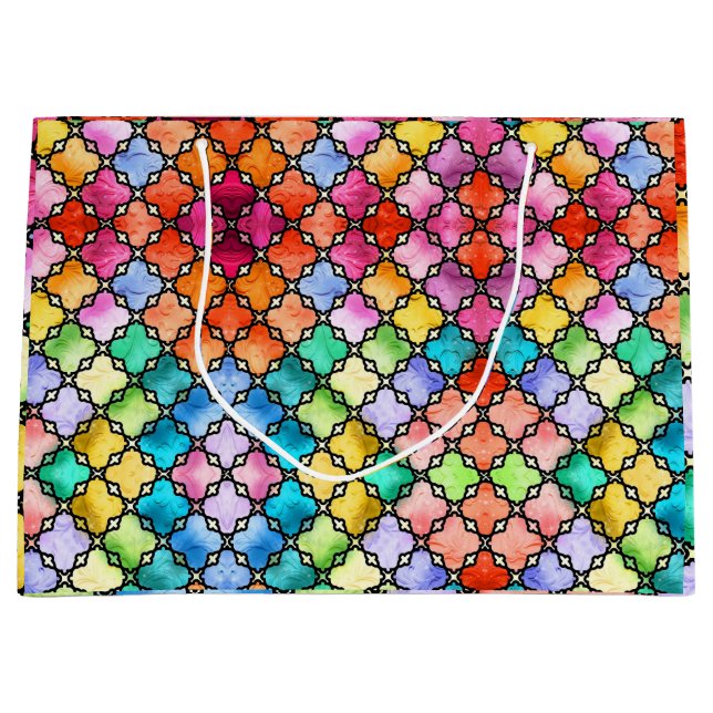 Sacola Para Presentes Grande Padrão de mosaico arco-íris (Frente)