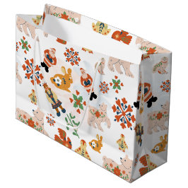 Sacola Para Presentes Grande Padrão de Natal de Flores Fofas com Papai Noel